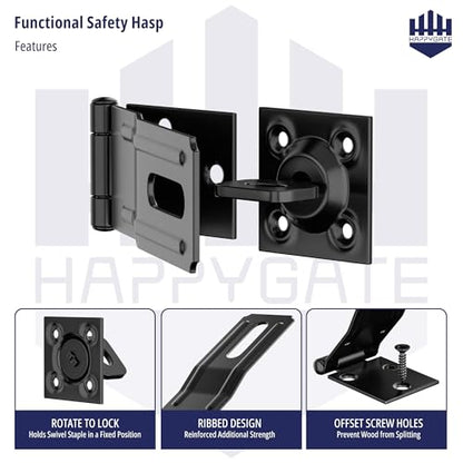 Swivel Staple Safety Hasp Latch Lock, Stainless Steel Padlock Hasp Door Lock Latch Hardware, Brushed Finish Clasp Hasp Lock Latchs for Fence, Shed, Gate, Cabinet, Pet Cage, Black, 1pcs - color: Black
