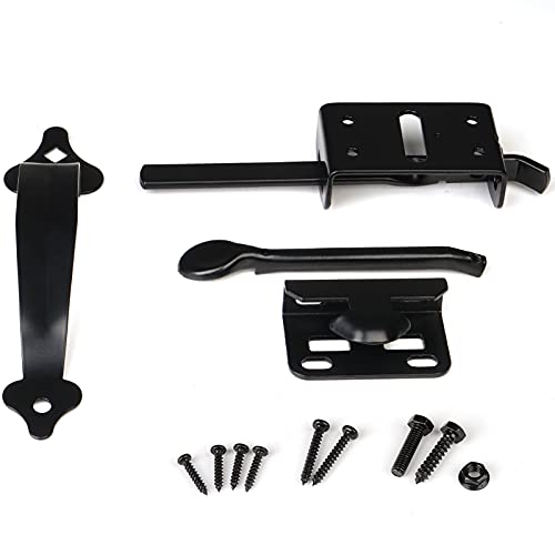 Gate Latch, Thumb Latch Hardware, Gate Latch for Wooden Fence Heavy Duty, Self Locking Latches with 8 inch Handle, Gate Kit for Wooden Fence & Swing Outdoor Gate – Steel, Black Finish