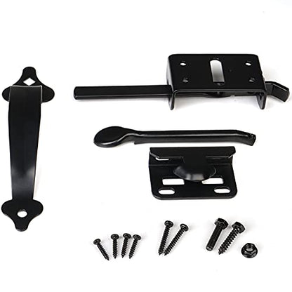 Gate Latch, Thumb Latch Hardware, Gate Latch for Wooden Fence Heavy Duty, Self Locking Latches with 8 inch Handle, Gate Kit for Wooden Fence & Swing Outdoor Gate – Steel, Black Finish