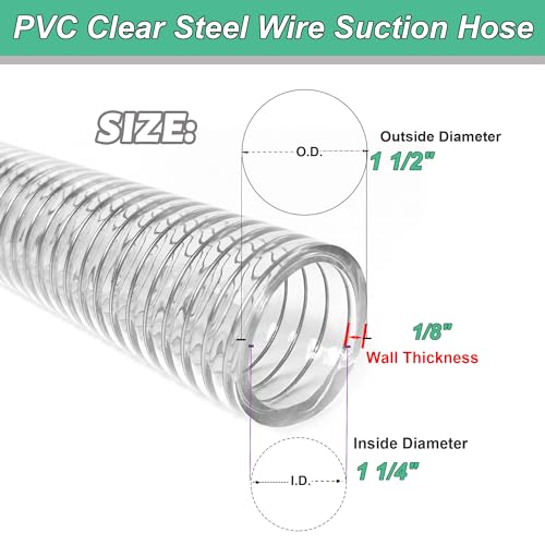 1-1/4"id-5ft PVC Reinforced Tubing Steel Wire Suction Flexible Hose Vinyl Tubing Heavy Duty PVC Vacuum Hose Drain Fuel Oil Gas Water for Marine Bilge Pump Pond Spa - size: 1-1/4"ID, style: 5 feet