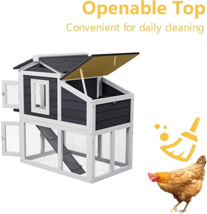 Chicken Coop, Chicken Run, Duck Coop Outdoor Chicken Coop for 2-4 Chickens Wooden Hen House Poultry Pet Hutch Run Cage (White) - color: White