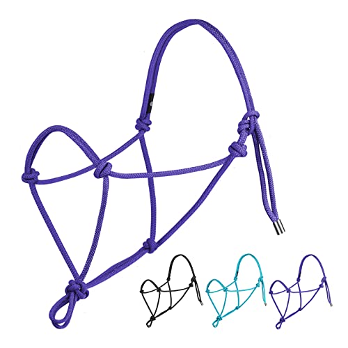 Harrison Howard Rope Halter for Horses - Super Sturdy Training Halter with 2 Knot 1/4" Stiff Cord - color: Purple, size: Yearling