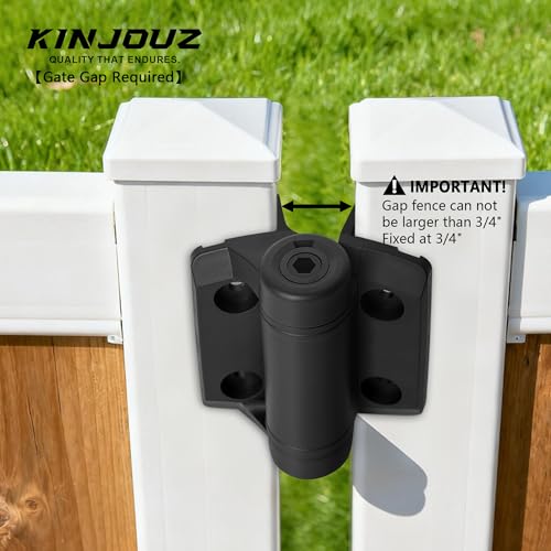 Self Closing Gate Hinges, Heavy Duty Self-Aligning Spring Nylon Hinges, Adjustable Tension with Safety Cap Fence Hinges Kit for Outdoor Metal/Vinyl/Wooden Gate, 1 Pair Black