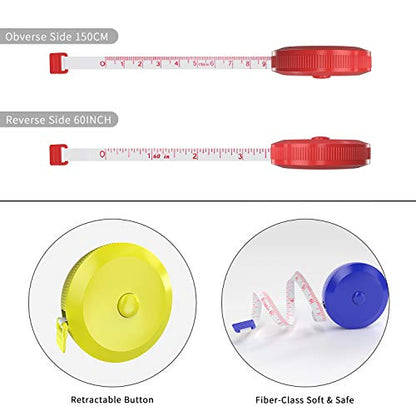 DiCUNO 60-Inch 1.5 Meter Soft and Retractable Tape Measure Medical Body Measurement Tailor Sewing Craft Cloth Dieting Measuring Tape (3 Colors Package with Soft Tape) - color: 3 Colors (Red/Blue/Yellow)