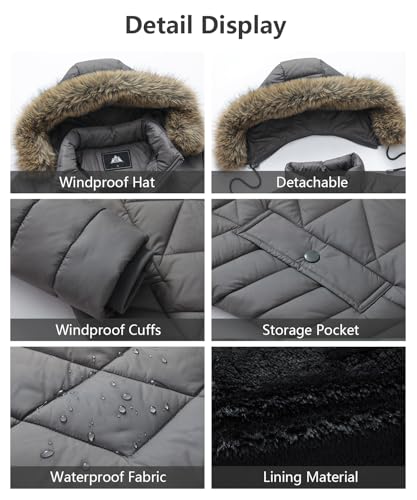 Women's Long Warm Winter Coat Windproof Thickened Fleece Lined Down Jacket Waterproof Puffer Outerwear with Removable Hood - color: Darkgrey, size: XX-Large