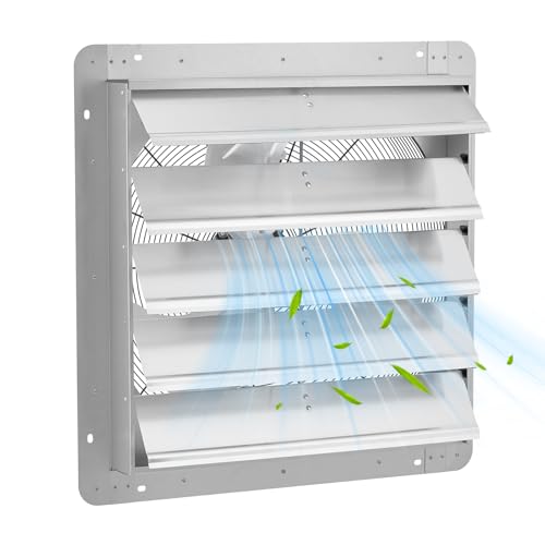 Garvee 24 In Shutter Exhaust Fan, Wall Mounted Shutter Exhaust Fan Aluminum, 3500 CFM High Speed Louvered Vent Fan with Automatic Shutter for Garage, Attic, Workshop, Greenhouse - size: 24 In