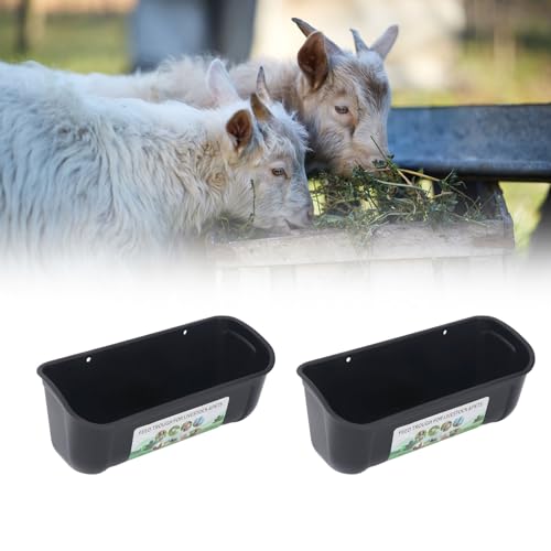 2PCS Hanging Feeder, Hay Feeder Wall Mount, Fence Feed Trough Thick PP Fence Hanging Chicken Feeder for Duck Piglets Goose Turkeys Goat Pig (Black)