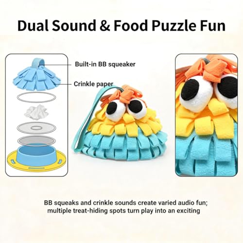 Pinecone Pet Snuffle Toy with BB Squeaker & Crinkle Paper | Interactive Hide and Seek Food Puzzle Toy | Hangable Design for Small Dogs & Small Pets | Mental Enrichment & Playtime Use (Yellow) - color: yellow