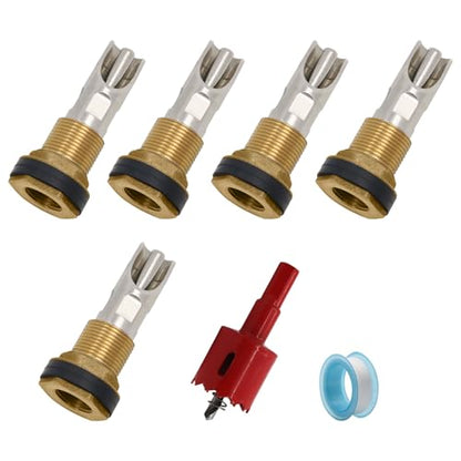 5PCS Stainless Steel Automatic Pig Water Nipple Drinker with Brass Water Tank Connector 1PCS Hole Opener Fitting Kit Duck Mouth Shape Pig Feeder Drinker for Sows Piglets Drinking (Silver) - size: 5pcs