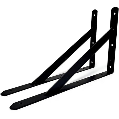 CLT Black Shelf Bracket, 10” Max Load: 220 lb Heavy Duty Minimalist Rigid Bracket for Table Bench, Sturdy Space Saving DIY Tool Kit , Pack of 2 - color: Black, size: 10 Inch
