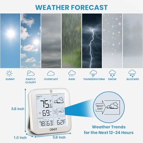 Weather Station Wireless Indoor Outdoor Thermometer, Digital Room Thermometer and Hygrometer with 500ft Range Remote Sensor, Backlight Display, Battery Operated - color: White