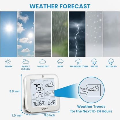 Weather Station Wireless Indoor Outdoor Thermometer, Digital Room Thermometer and Hygrometer with 500ft Range Remote Sensor, Backlight Display, Battery Operated - color: White