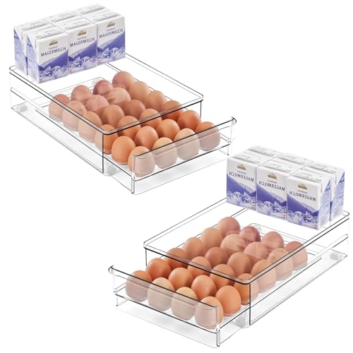 vacane 24 Capacity Egg Holder for Refrigerator, Egg Drawer for Fridge Pull Out Egg Storage Container with Non-Slip Pads Clear Egg Tray Egg Organizer - 2 Pack - color: 2 Pack Egg drawer