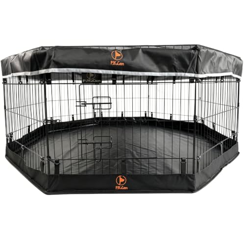 PJYuCien Puppy Playpen with Top Cover & Bottom Pad, 8 Panels 24" H, Black | 24"W, Small Pet Safe Sanctuary, Foldable Octagonal Pen, Versatile, Indoor & Outdoor, Backyard Pasture, Protects Floors - color: Black, size: X-Small Pen: 24-Inch High