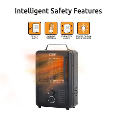 EZ-HEAT 1,500-Watt Portable Milkhouse Style Utility Space Heater with Adjustable Thermostat, Overheat Protection, and Safety Tip-Over Switch, Matte Black, MTFH-01C-MB - color: Matte Black