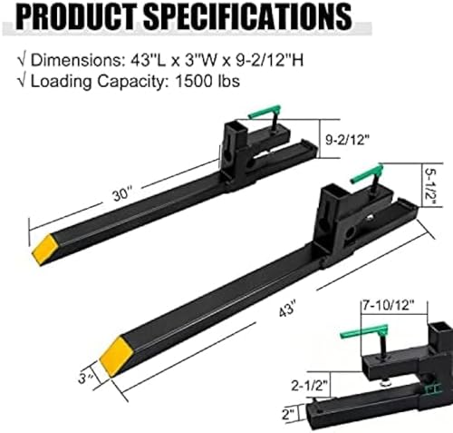 Clamp On Debris Forks To 48-60" Bucket, Heavy Duty Pallet Fork Fit For Loader Bucket Skidsteer Tractor,43''without Stabilizer Bar - size: 43''without Stabilizer Bar