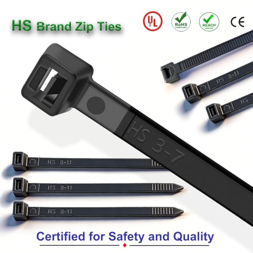 HS Durable Plastic Zip Ties 8 Inch (Bulk-1000 Pack) UV Rated Black Cable Ties 40 Lbs Self-Locking Wire Ties Width 1/8 Inch,Outdoor Purpose - color: Black 8"1000
