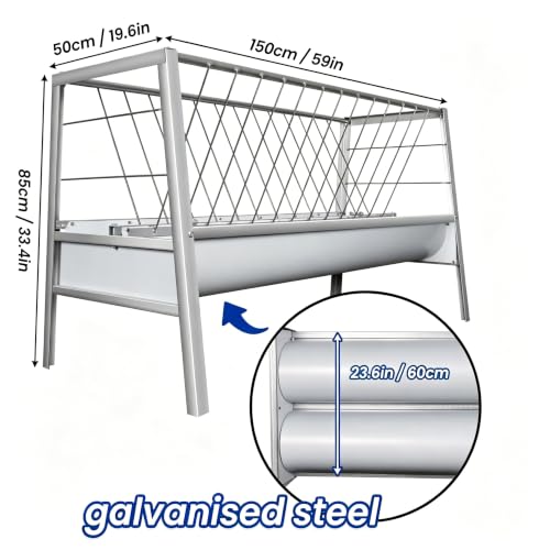 99 Gallon Pasture Hay Feeder, 2 in 1 Stainless Steel Goat Hay Feeder with Deeper Feeding Pan for Goat Sheep Horse, Detachable Livestock Feeder Ease of Assembly in Farm Outdoor (silvery stainess steel) - color: silvery stainess steel