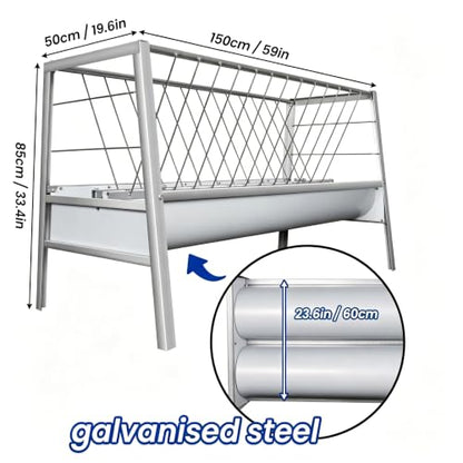 99 Gallon Pasture Hay Feeder, 2 in 1 Stainless Steel Goat Hay Feeder with Deeper Feeding Pan for Goat Sheep Horse, Detachable Livestock Feeder Ease of Assembly in Farm Outdoor (silvery stainess steel) - color: silvery stainess steel