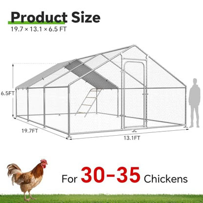 Large Metal Chicken Coop Run with Roosting Perch, Outdoor Waterproof & UV-Resistant Cover for Chickens, Ducks, Rabbits, and Hens in Yard or Farm Use Spire Roof (13.1'Wx19.7'Lx 6.5'H) - size: 20x13Ft - Spire