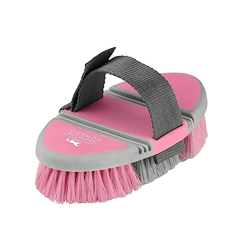 Harrison Howard Flexible Finish Horse Grooming Brush - Bendable, Comfortable Hold, Cherry Pink - color: Cherry Pink