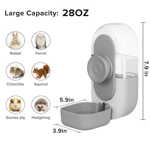 Kenond 28oz Hanging Automatic Rabbit Water Bottle, Guinea Pig Water Bottle No Drip, Gravity Water Dispenser for Cage, Suitable for Guinea Pig, Bunny, Hamsters and Other Small Animals(Gray) - color: Gray