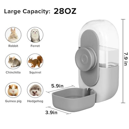 Kenond 28oz Hanging Automatic Rabbit Water Bottle, Guinea Pig Water Bottle No Drip, Gravity Water Dispenser for Cage, Suitable for Guinea Pig, Bunny, Hamsters and Other Small Animals(Gray) - color: Gray