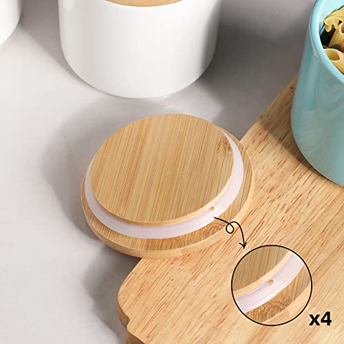 Sweejar Kitchen Canisters Ceramic Food Storage Jar Set, Stackable Containers with Airtight Seal Wooden Lid for Serving Ground Coffee, Tea, Herbs, Grains, Sugar, Salt - Set of 4 (White) - color: White, style: Set of 4(Classic Style)