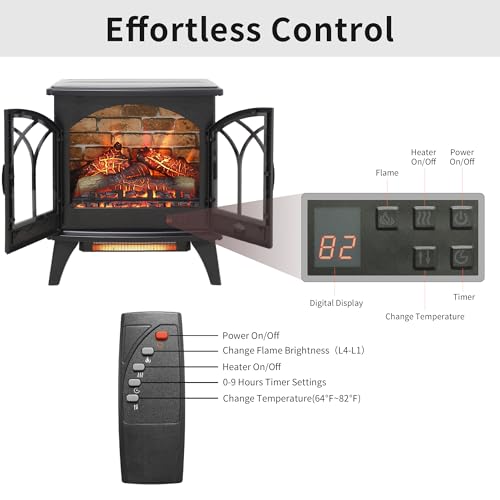 24" Electric Fireplace, Fireplace Heater w/Realistic Flame, Remote, Timer, Freestanding Fireplace w/Adjustable Brightness, Thermostat, Overheating Protection, 1500W, Black - size: 24" (w/Brick Wall Background)