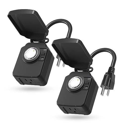 BN-LINK 24 Hour Heavy Duty Mechanical Timer, Outdoor Timer Outlet Waterproof with 30 Minutes Intervals, 1 Grounded Outlets for Christmas Lights Pool Pump,15A 1/2HP, ETL Listed（2 Pack） - size: 2-Pack Dial 1 Outlet