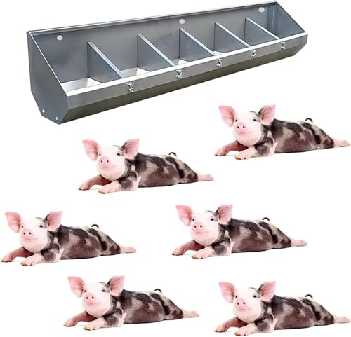 REMYS Portable Livestock Feeding & Watering Supplies, Stainless Steel Pig Food Trough for 5 6 8 10 Bit Piglet, Patio Sheds Pen Farms Pasture Pigs Feeder Hold Hay Feeds(1.2m/3.9ft 6bit) - size: 1.2m/3.9ft 6bit