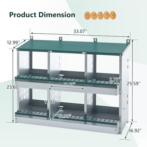 Durable Metal Chicken Nesting Box for Hens, Wall-Mounted Poultry Nest Box with Ventilated Design to Support Natural Laying Behavior (6-Hole,Green-1) - color: 6-Hole,Green-1