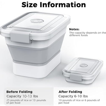 10-13 Lbs Dog Food Storage Container,Collapsible Dog Food Container with Transparent Airtight Lid,Pet Food Scoop and Dog Bowl,Multifunctional Food Storage Container for Pet Food,Rice,Flour - color: Clear/13 lbs