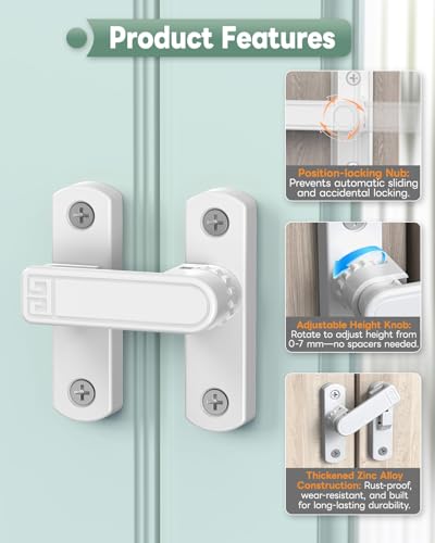 Adjustable Barn Door Locks, 90/180 Degree Sliding Door Latch, Protect Home Security Gate Latch for Bedroom, Barn, Cabinet, Garden, Fence (White-1 Pc) - color: White-1 Pc