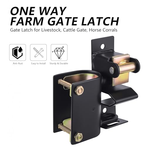 Heavy Duty One Way Farm Gate Latch - Lockable Fence Gate Latch for Metal Tube Gates, Livestock Cattle, Horse Corrals, Ranches, Pastures, Pet Cages & Fences, 1 Pack