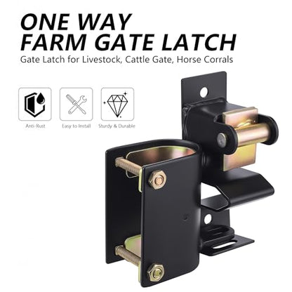 Heavy Duty One Way Farm Gate Latch - Lockable Fence Gate Latch for Metal Tube Gates, Livestock Cattle, Horse Corrals, Ranches, Pastures, Pet Cages & Fences, 1 Pack
