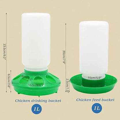 2-in-1 Chick Starter Set, 0.3Gal Chick Feeder and Waterer Kit for Baby Chicken Duck Brooder Duck Feeder Quail Feeder Chicken Feeder and Waterer Set - color: Green