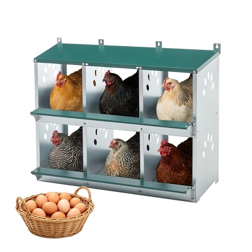 6 Compartment Metal Chicken Nesting Box with Roll Away Egg Collection 32×16×25in,Wall Mountable Large Hen Laying Box with Vented Holes,6 Houses Coop Roosting Boxes Fit for Different Poultry Breeds - size: 32×16×25in