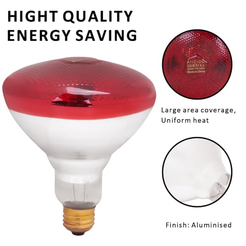 Aiicioo Infrared Heat Lamp Bulb 250W Red Infrared Heat Bulb for Chickens Reptile Heat Light Bulb for Brooder Coop Chicks Pet Reptile Amphibians Par38 Glass E26 Base