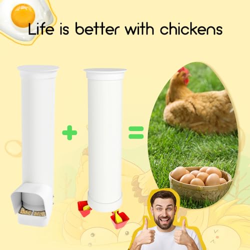 Automatic Chicken Feeder, 7lb Large PVC No Waste Chicken Feeder with Rain Cover, Weatherproof Solid Built Poultry Feeder, Easy to Install & Clean, Ideal for 4-6 Chickens