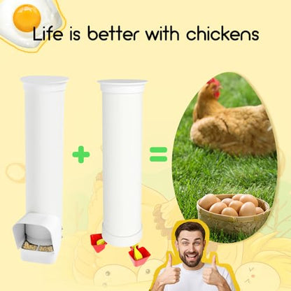 Automatic Chicken Feeder, 7lb Large PVC No Waste Chicken Feeder with Rain Cover, Weatherproof Solid Built Poultry Feeder, Easy to Install & Clean, Ideal for 4-6 Chickens