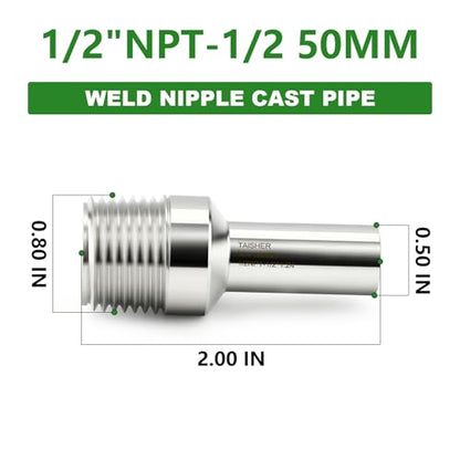 TAISHER 5PCS 304 Stainless Steel Pipe Fittings, 1/2" NPT Male Threaded, 2" Length Weld Nipple Cast Pipe - size: 1/2" NPT x 1/2" OD(2" Length)