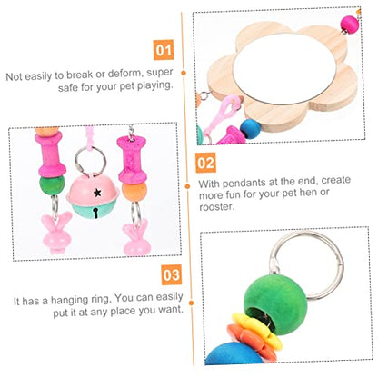 BESPORTBLE Creative Wooden Chicken Hanging Mirror Toy Bell Fun Rooster Hen Activity Mirror for Coop Engaging Design to Relieve Boredom and Promote Healthy Growth