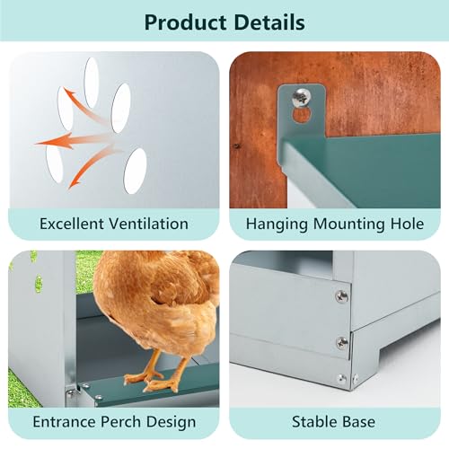 Chicken Nest Box, 3 Compartment Nesting Box, 3 Room Metal Nesting Boxes, Chicken Egg Laying Box Fit for Different Chicken Breeds