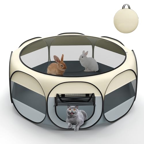 VavoPaw Small Animal Playpen, Chicken Brooder Box with Cover Top, Portable Outdoor Exercise Pet Cage Tent, Waterproof Breathable Pet playpen Indoor for Chick Ktiien Bunny Hamster Guinea Pig,Beige+Gray - color: Beige + Gray