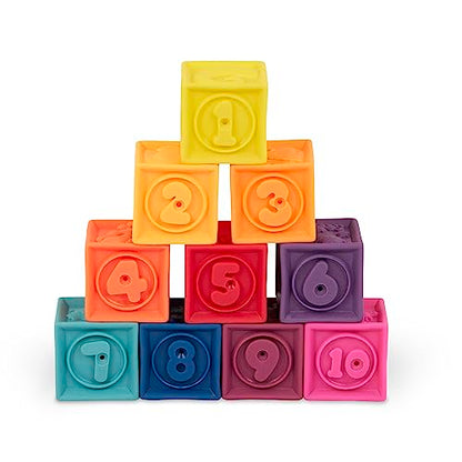 B. toys – Baby Blocks – Stacking & Building Toys for Babies – 10 Soft & Educational Blocks – Numbers, Shapes, Colors, Animals – One Two Squeeze – 6+ Months - style: Blocks