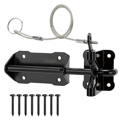 HILLMASTER Heavy Duty Automatic Gate Latch for Wooden Fence with Cable Pull, 7.5" Self Locking Gravity Gate Door Latches Security Latch for Outdoor Garden, Pool, Metal Gates, Vinyl Fence, Black Finish