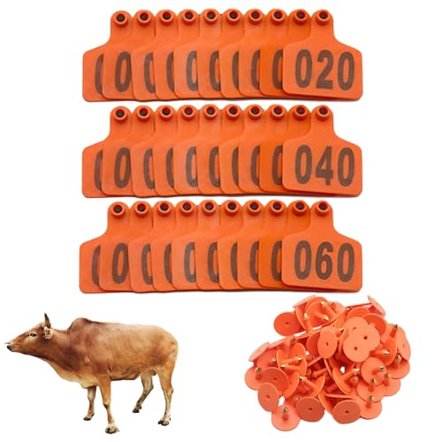 Cattle Ear Tags Animal Ear Tag Cows Animal Identification Ear Tags with Numbers 001-100/101-200/201-300/301-400/401-500 for Cattle Goat Pigs Cow 201-300 Orange - color: Orange, size: 201-300