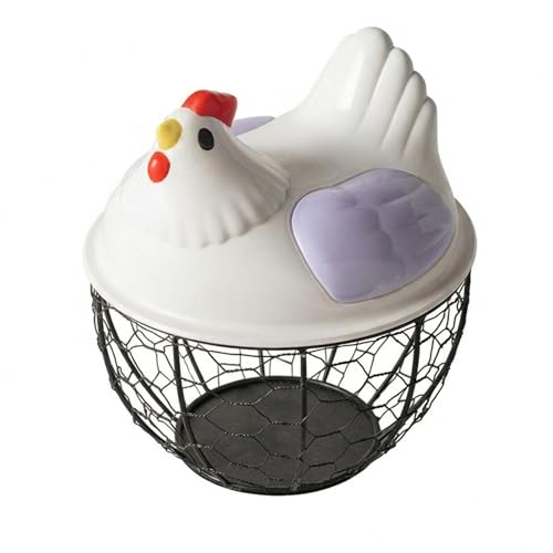 Chicken Egg Basket Metal Iron Wire Egg Collection Basket Vegetable Fruit Basket Farmhouse Decorative Storage with Ergonomic Handles Suitable for, Purple Lid
