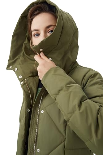 Orolay Women's Long Maxi Down Coat with Hood - 700 Fill Power RDS Certified Winter Puffer Jacket - color: Green, size: Large